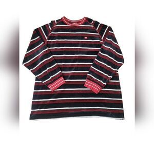 Rare Ecko Unltd Velour Striped Black & Red  Long Sleeve Shirt Men's Size XXL